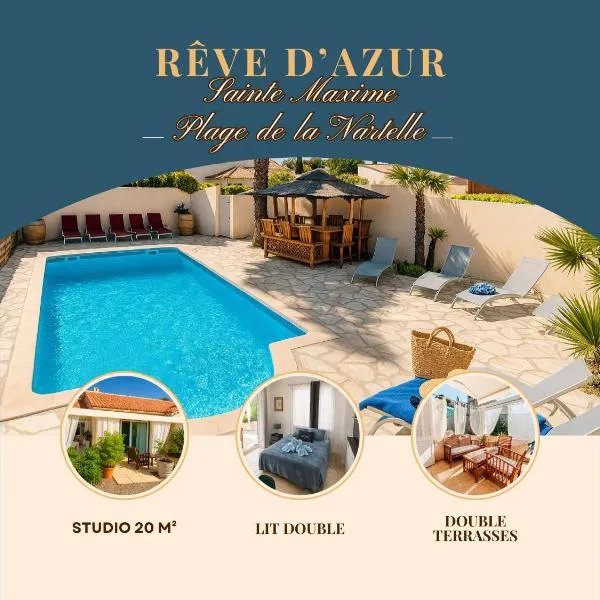 Rêve D'azur plage de la Nartelle studio 20m2 avec piscine partagée, parking Barbecue, draps inclus à la Nartelle, hôtel à Sainte-Maxime