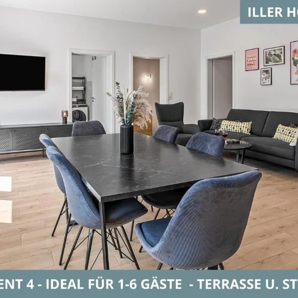Iller Homes Memmingen - Moderne Fewos mit Terrasse für bis zu 7 Pers mit Parkplätzen, hotel en Memmingen
