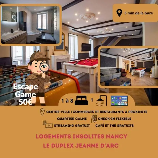 Duplex Jeanne d'Arc Billard Baby en option Escape Game Logements Insolites, hotel v destinaci Nancy