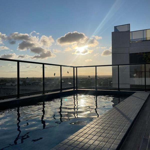 Studio na praia Piscina, academia e lavanderia