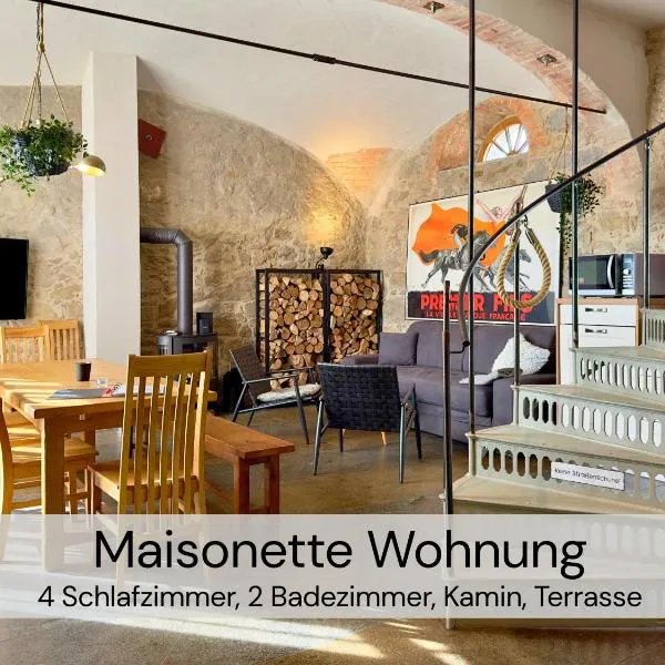 HexenburgbeiDresden Maisonette über 2 Etagen mit 4 Schlafzimmern, Kamin, Terrasse und Faßsauna, Nähe Sächsische Schweiz Dresden, ξενοδοχείο σε Großharthau