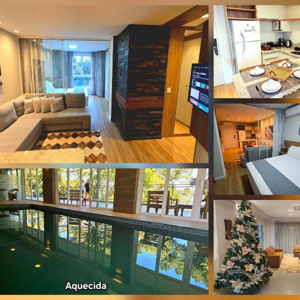 Flat Luxo com Lareira e Piscina em Canela