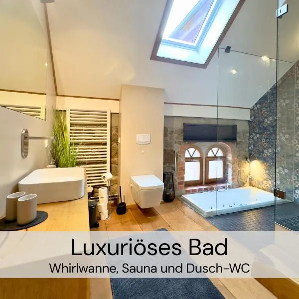 HexenburgbeiDresden 2 Zimmer Architektenwohnung mit eigener Sauna, Whirlwanne und Kamin - Nähe Sächsische Schweiz Dresden, hotel in Großharthau