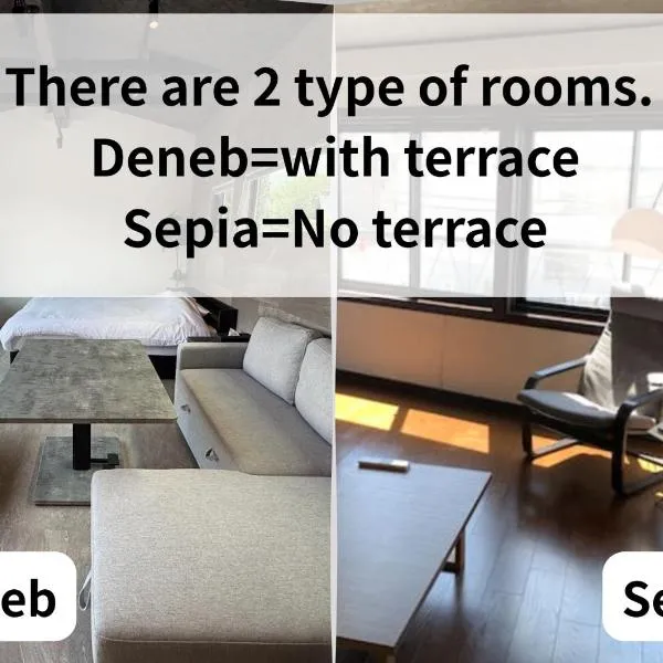 Room 2type Fuji Trip House Sepia 3F and Deneb 4F, hotel in Azagawa