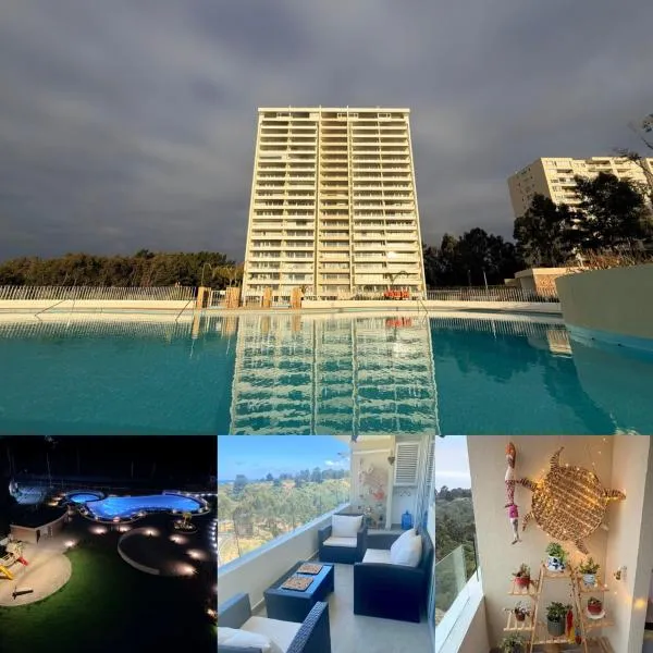 Fantastico y Nuevo Los Castaños Algarrobo Norte, Piscinas Jacuzzi Gym, Wifi Home Office, hotell i Yeco