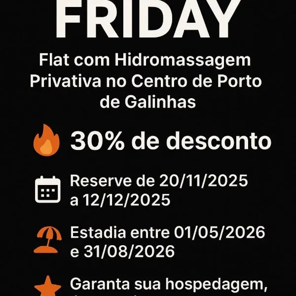 Flat com Hidromassagem Privativa no Centro De Porto de Galinhas - Sol e Mar Residence, ξενοδοχείο στο Πόρτο ντε Γκαλίνας