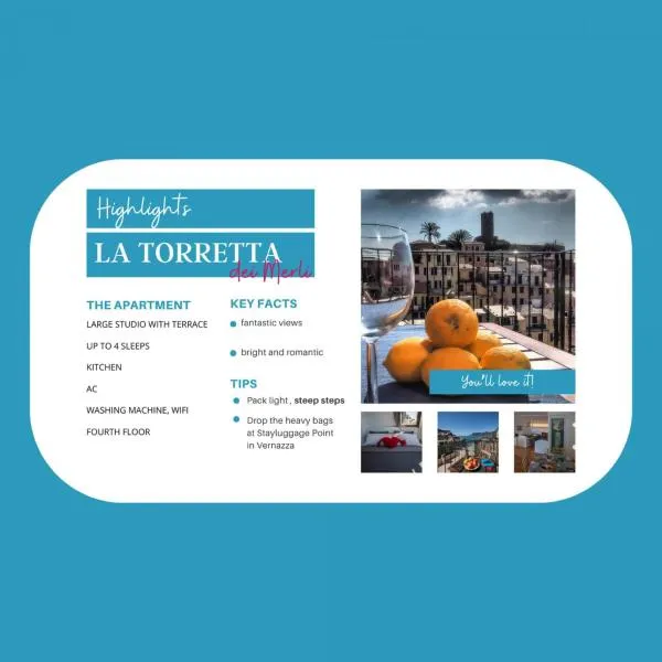 La Torretta dei Merli Studio with Unique Views, hotel v destinaci Vernazza