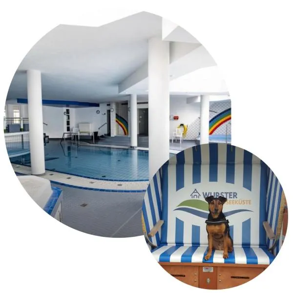 Nordsee direkt Garten Hallenbad und Sauna Strandkorb in der Saison, hotel v mestu Dorum Neufeld