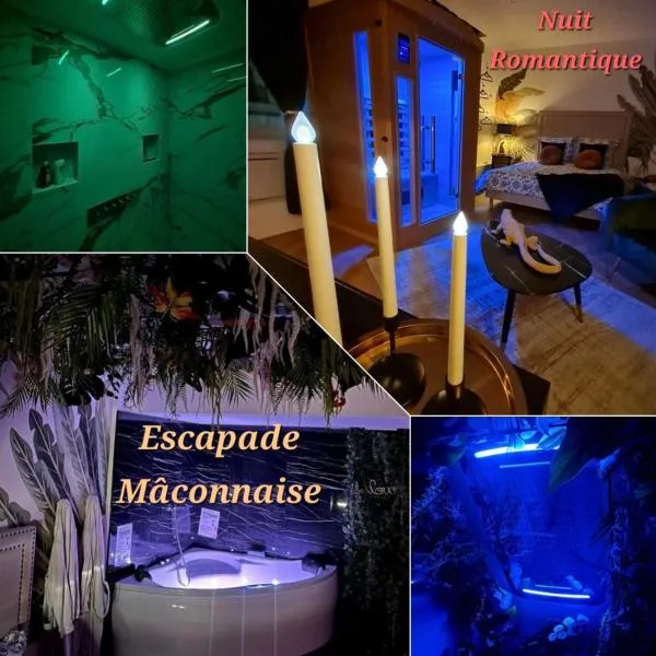 Spa-Sauna-Ciel de pluie tropicale-Champagne Nuit Romantique - Escapade Mâconnaise, hotel en Mâcon
