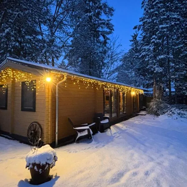 Charmant, gezellig en knus 5p chalet op Veluwe naast Sauna Drome, hotel in Putten