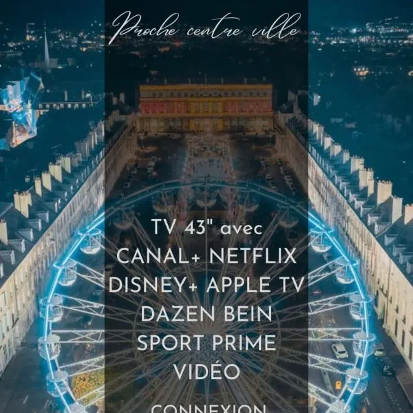 Grand T2 tout confort 50 M2 TV avec canal séries netflix Dazen Bein sport apple TV OCS paramount prime vidéo, hotel em Nancy