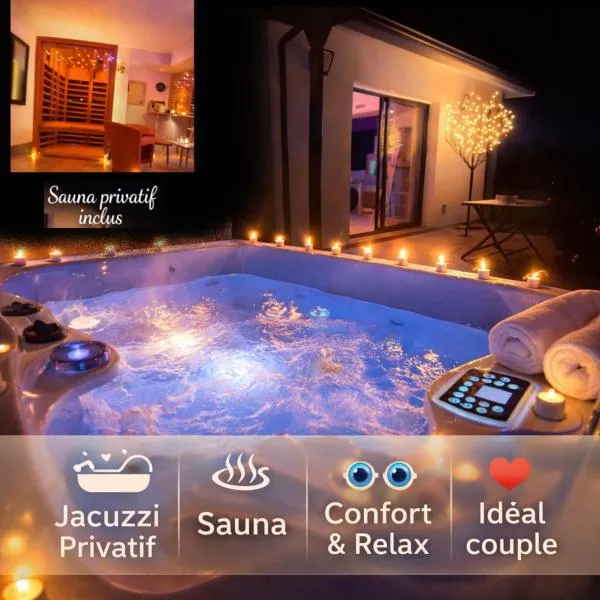 Un Séjour Romantique en couple avec Jacuzzi privé Chromothérapie Jardin Maison privée, Hotel in Ychoux