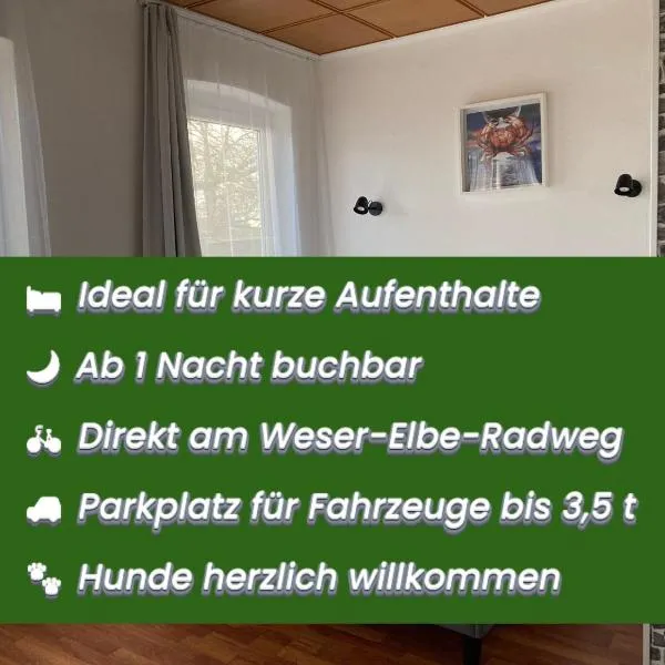 Haus Krabbe Zimmer ohne Küche, zentral gelegen zwischen Cuxhaven und Bremerhaven, Unterstellmöglichkeit für Fahrräder und E-Bikes, hauseigener Parkplatz, Hunde kostenfrei willkommen, Hotel in Wremen