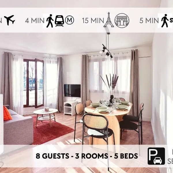 Direct Metro to Paris, 3-room-flat with a view, Stade de France, Free parking, hotel i Saint-Denis