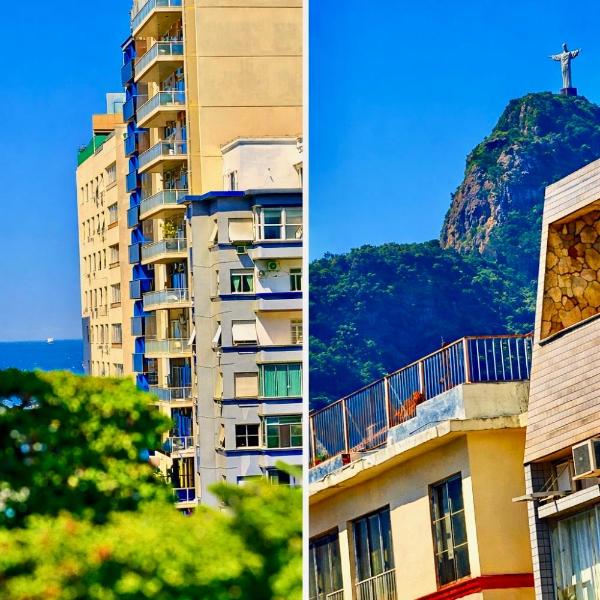 Quarto e sala vista Cristo e mar de Copacabana