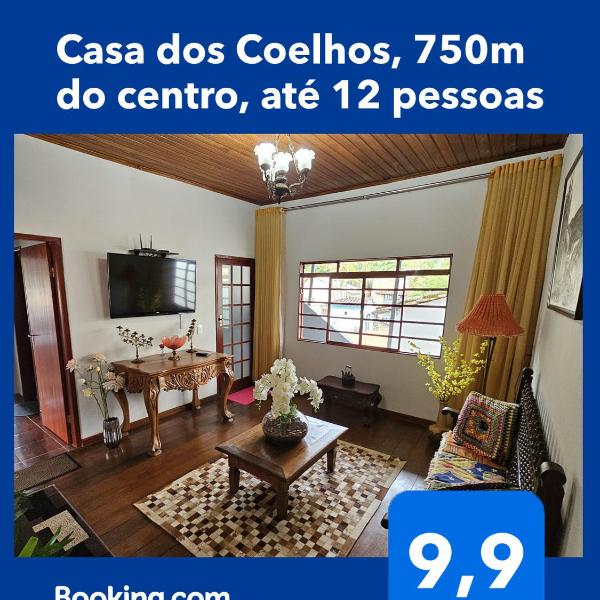 Casa dos Coelhos, 750m do centro, até 12 pessoas