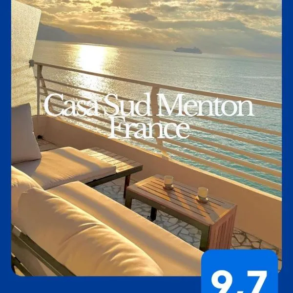 Casa Sud Menton Studio Vue Mer Panoramique Front de Mer Parking Séjour Romantique، فندق في مينتون