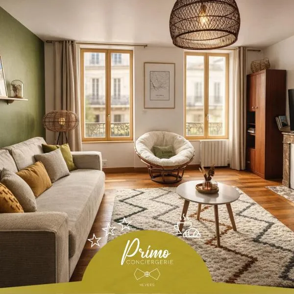 "Le Noeud vert" Appartement sur le thème de Nevers, 65 m2 en coeur de ville, parking à 200M avec accès inclus à salle de sport de 2000m2, Sauna & Hammam, by PRIMO C0NCIERGERIE, hotel sa Nevers