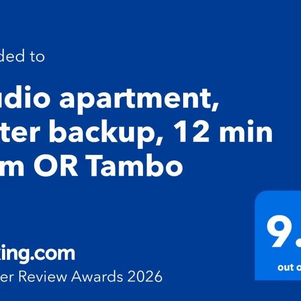 Studio apartment, water backup, 12 min from OR Tambo, hotel di Germiston