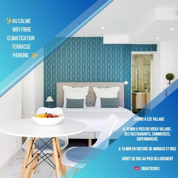 Studio tout confort avec parking et terrasse à Eze village, viešbutis Eze