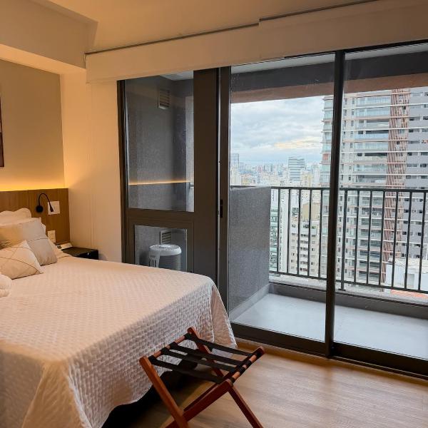 Studio completo com piscina, academia e coworking