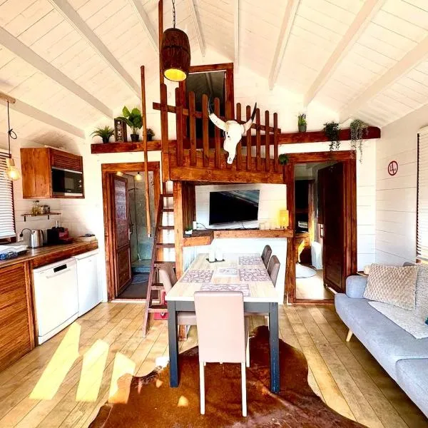 New cozy chalet and private garden with sauna and outdoor bath near Amsterdam, hotel i Vijfhuizen
