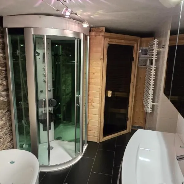 Fewo Brettmühle, Ferienwohnung im Erzgebirge mit einzigartigem Wellness-Badezimmer, Sauna und Kamin, hotel in Dittmannsdorf