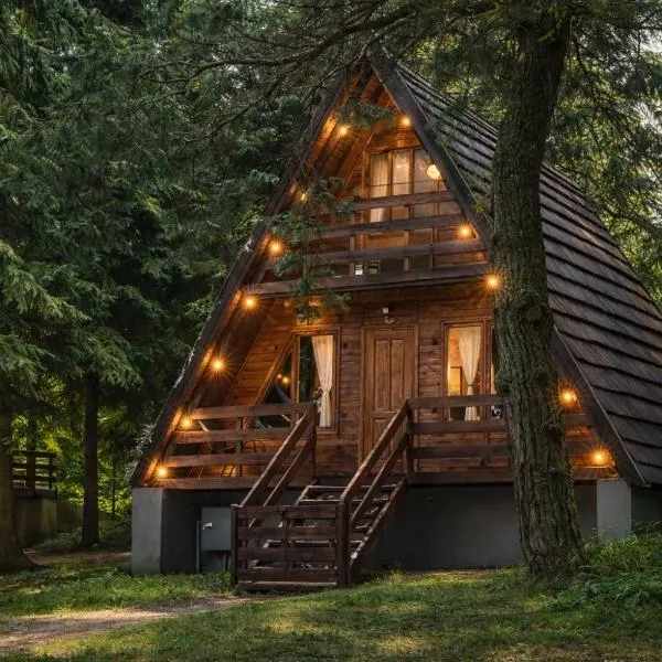 Leśna Sielanka domek z jacuzzi w lesie pod Górą Szczebel RELAX I SPORT, hotel v destinácii Lubień