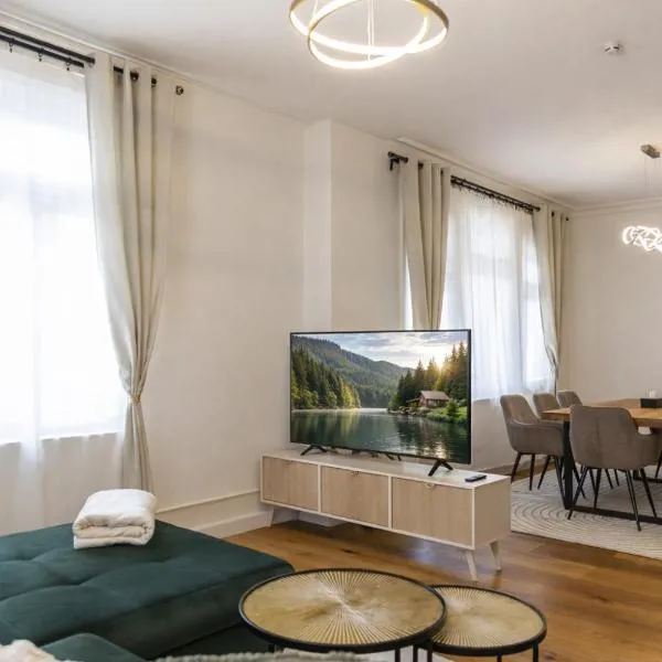 Charaktervolle 122qm Altbau-Ferienwohnung mit Stuck, viel Platz für Familien & Gruppen bis zu 8 Personen, Parkplatz inklusive、バイアースブロンのホテル