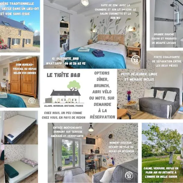 Le Tigîte B&B - entrée privée, petit déj-linge-ménage inclus, dîner-brunch possibles, 2 espaces nuit séparés 1 à 4 personnes、Allaireのホテル