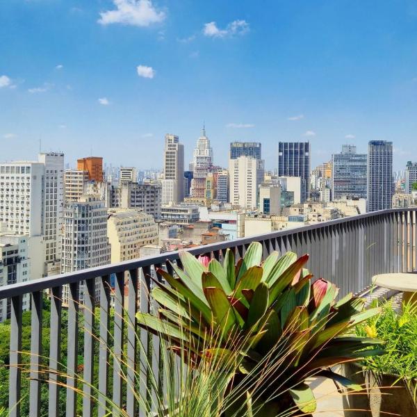 Studio na República com Piscina, Academia e Vista Panorâmica de SP