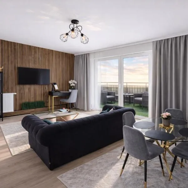 Modern 2-Room Apartment with Large Balcony & Private Parking, Hotel in Danzig