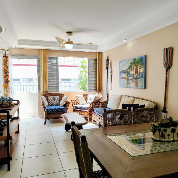 3D- Apartamento 2 Suítes com Ar Condicionado, 2 banheiros, Internet, 1 garagem - Beira Mar - Praia do Tombo - Guarujá - Foto 4