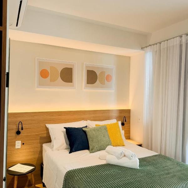 Studio com varanda, piscina, academia e coworking