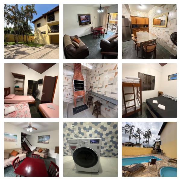TRIPLEX piscina churrasqueira lava e seca Wi-Fi e 2 TVs em Condomínio com 90m2 no centro de Ubatuba