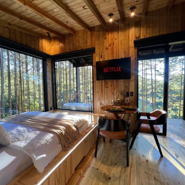 Cabana para casal com banheira e vista na natureza