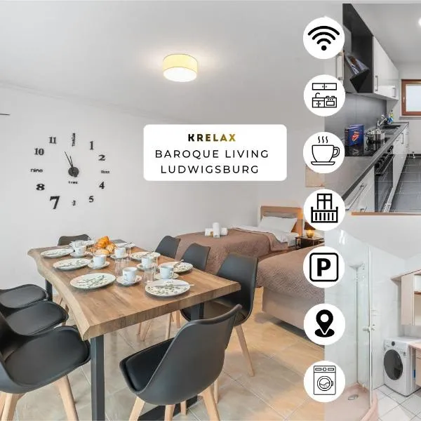 KRelax Baroque Living - 4 Bedrooms - 8 Guests - Balcony - Parking - Smart TV - Near Train Station and Highway, hotell i Ludwigsburg