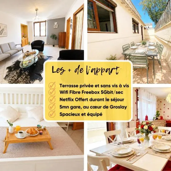 Lumineux 3chambres,15mn paris, terrasse, parking, hotel sa Groslay