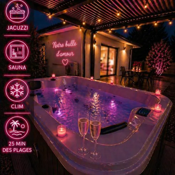 Un Séjour Romantique en couple avec Jacuzzi privé Chromothérapie Jardin Maison privée – hotel w mieście Ychoux