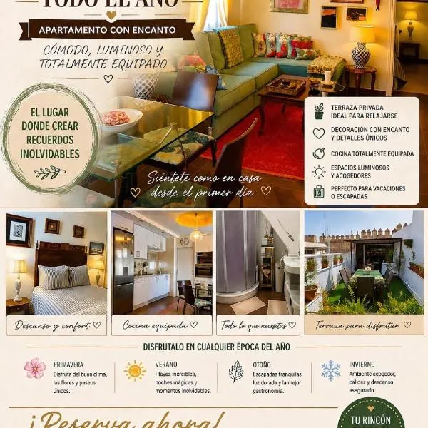 Apartamento con Terraza,a 100m playa Costilla y Frente al Castillo, hotel a Rota