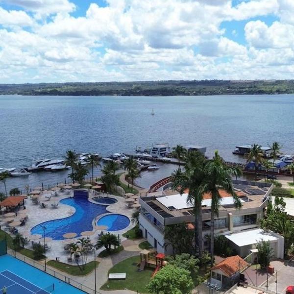 Flat aconchegante no Lake Side com vista do jardim