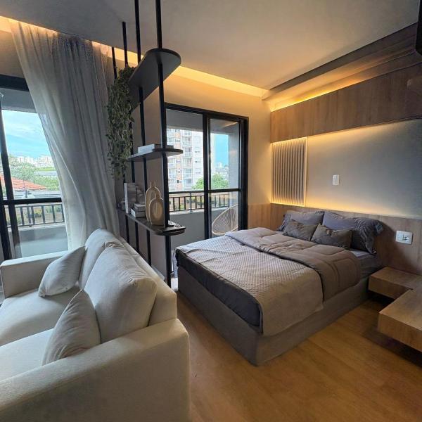 Studio design premium com Varanda e Home office