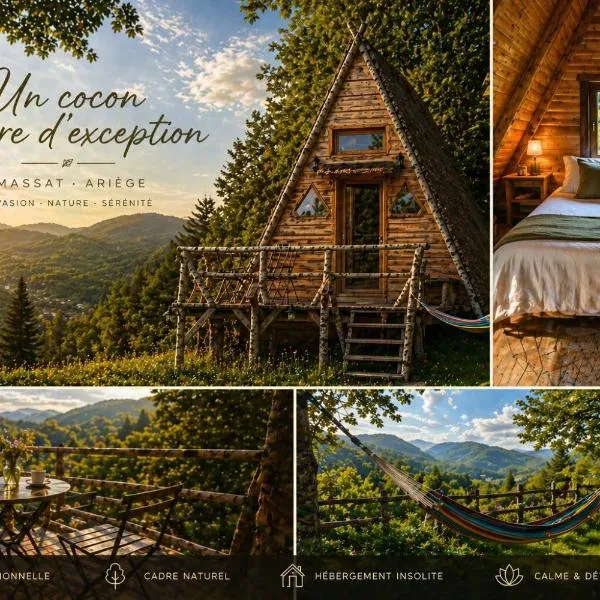 Chalet en Ariège insolite avec vue montagne, calme, nature et ciel étoilé, Hotel in Massat