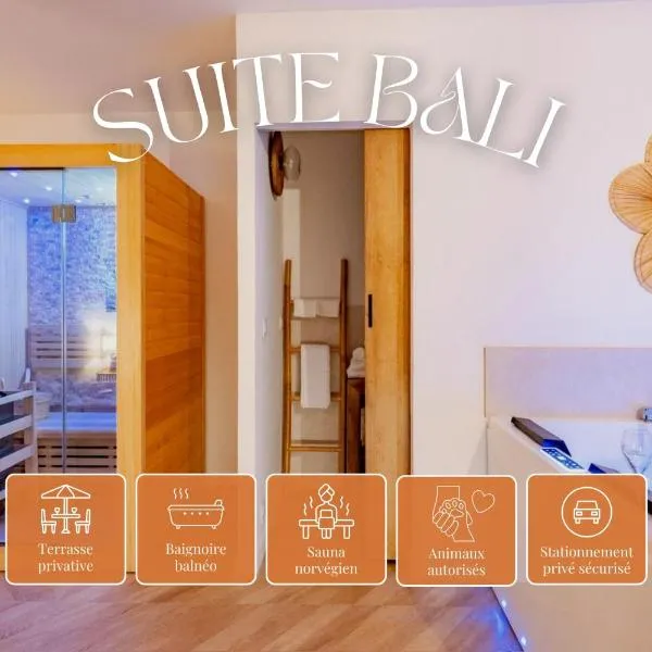 Suite Bali de 45m2 - Idéal couple - Chambre séparée - Jacuzzi baignoire balnéo - Sauna - Clim réversible - Netflix - Piscine accès partagé avec la petite copro - Bouteille de champagne offerte dès 2 nuits, khách sạn ở Suze-la-Rousse