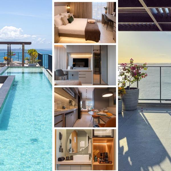 Studio Premium Rooftop e Piscina Vista Baía com Garagem