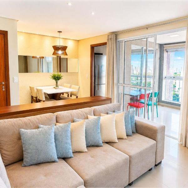 Apartamento 2Q| Amplo e Moderno com Varanda Gourmet em Cond. c/Piscina aquecida | Sauna | Garagem | Academia | Wi-Fi | Ar | Portaria 24h| Perto de tudo no Setor Bueno