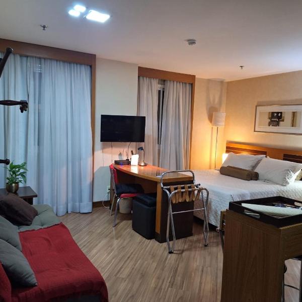 Flat hotel com cozinha no Wyndham SP à uma quadra da Avenida Paulista