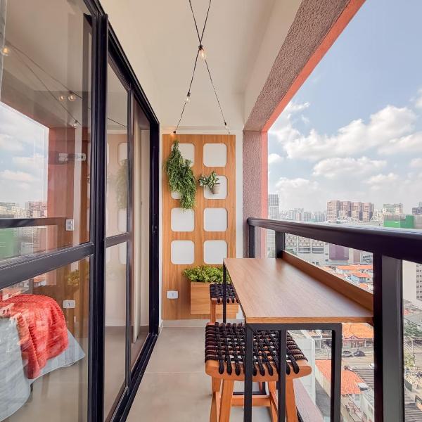 Apto completo com vista para o Nubank Parque e garagem