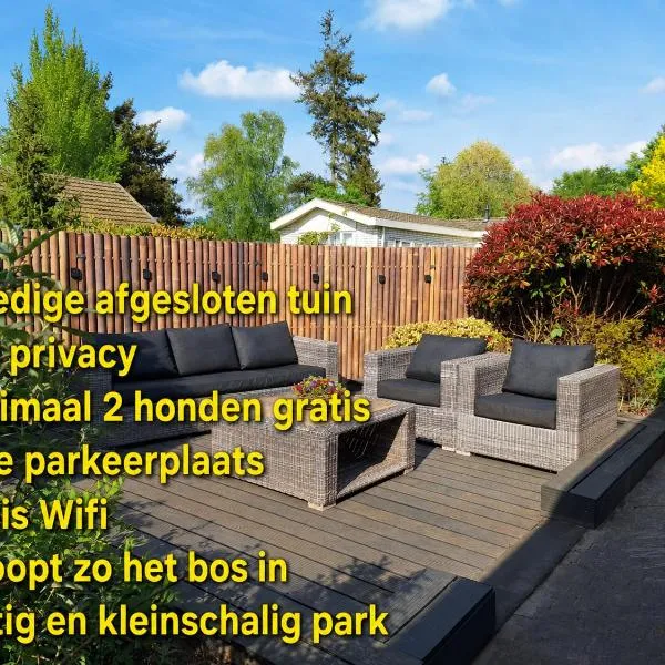 Happy Place is een modern en comfortabel chalet met een grote afgesloten tuin op de Veluwe, Recreatiepark De oude Driest, hotell sihtkohas Putten