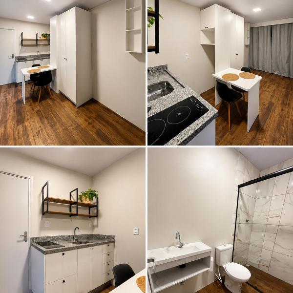Kitnet , quarto, cozinha e banheiro, móveis planejados